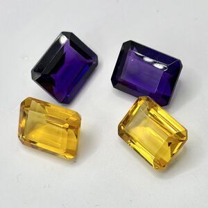 Violet Amethyst And Citrine Emerald Cut Loose Gemstones - set of 4